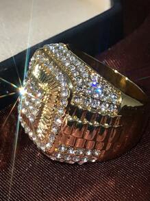 1 件时尚方晶锆石戒指，适合情人节礼物、婚礼订婚周年派对珠宝 - 金黃色 - 查看 7