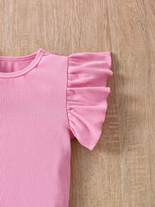 Toddler Girls Ruffle Trim Tee & Floral Print Bow Front Pinafore Skirt - Multicolor - View 4