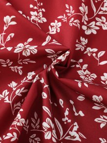 Vestido Con Estampado Floral Para Niña Tween Con Adorno De Volantes En El Borde Y Cinturón - Burdeos - Ver 3