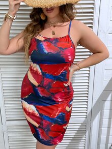 SHEIN LUNE Plus Brush Print Cami Dress - Multicolor - View 7