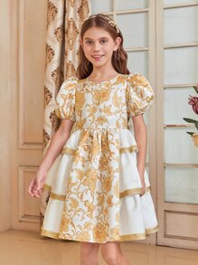 SHEIN 女孩1入組印花泡泡袖洋裝 - 彩色 - 查看 3