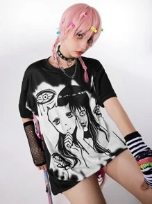 ROMWE Anime Áo thun nữ - màu đen - Xem 2