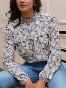 Poéselle Blusa con estampado floral cuello de volante - Multicolor - Ver 1