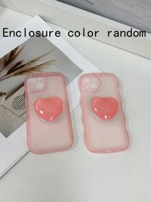 素色透明手機殼帶彈出式心形手機握把 - 粉色 - 查看 7