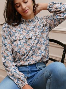 Poéselle Blusa con estampado floral cuello de volante - Multicolor - Ver 2