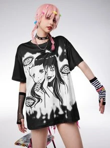 ROMWE Anime Áo thun nữ - màu đen - Xem 5