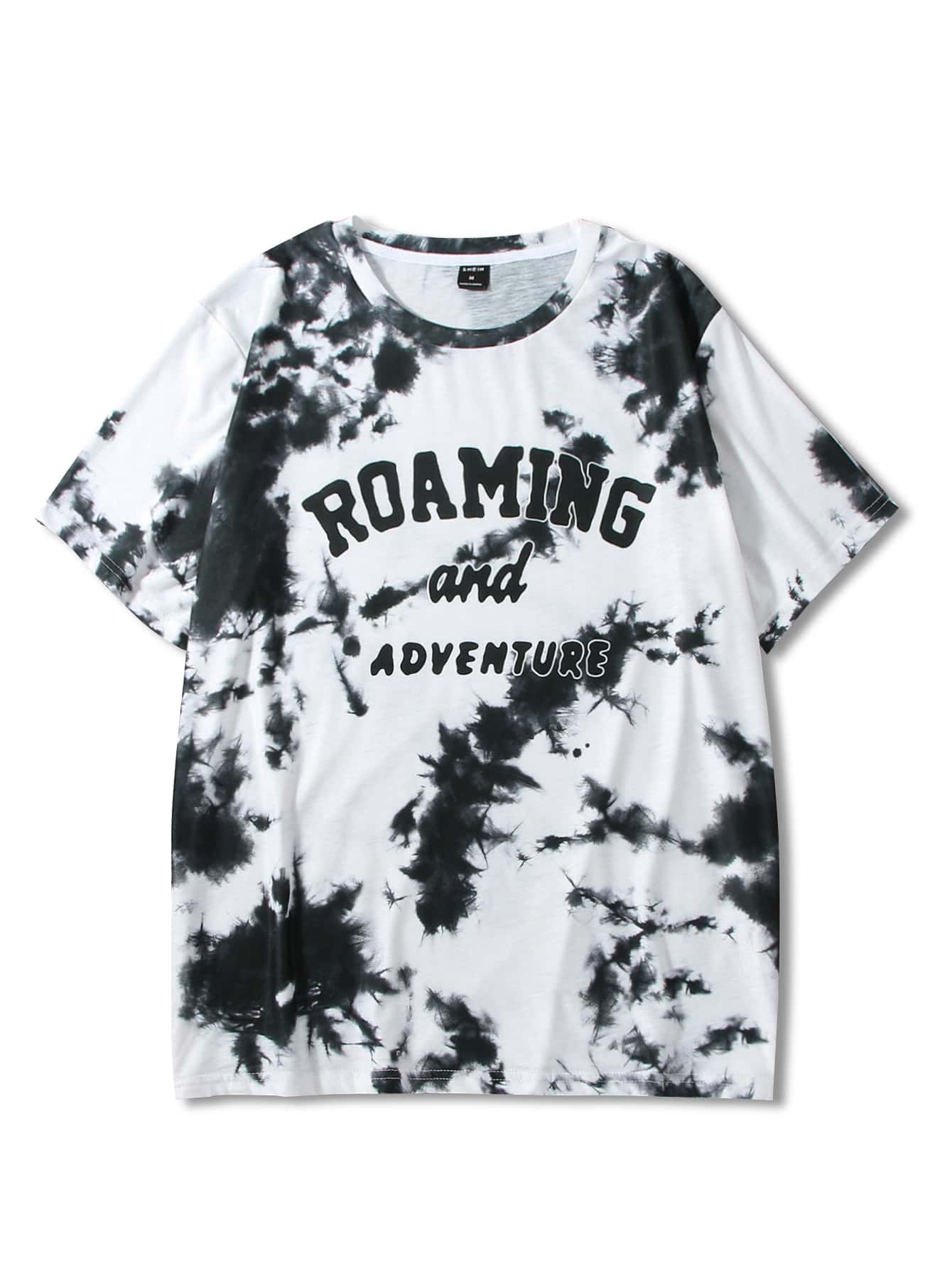 Manfinity Hombres Camiseta de tie dye con estampado de letra - Blanco y Negro - Ver 1