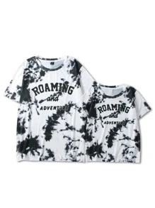 Manfinity Hombres Camiseta de tie dye con estampado de letra - Blanco y Negro - Ver 3