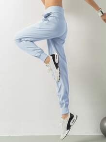 VUTRU Drawstring Waist Slant Pocket Sports Trousers - Baby Blue - View 3
