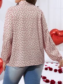 Calvaya Plus Heart Print Tie Neck Blouse - Baby Pink - View 2