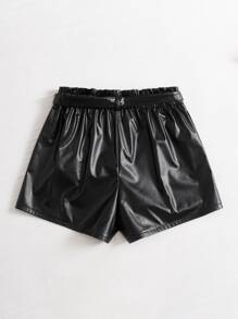 SHEIN Clasi Plus Paperbag Waist Belted Shorts - Black - View 2