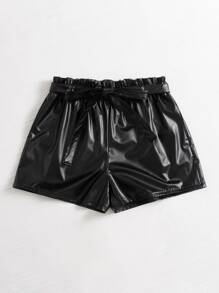 SHEIN Clasi Plus Paperbag Waist Belted Shorts - Black - View 3