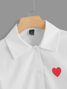 Muchica 愛心圖案落肩袖襯衫 - 白色 - 查看 3