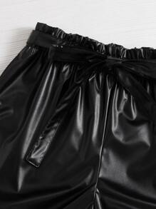 SHEIN Clasi Plus Paperbag Waist Belted Shorts - Black - View 5