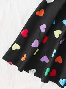 SHEIN Clasi Plus 1 PC Mesh Puff Sleeve Top & 1 PC Heart Print Skirt Set - Black - View 4