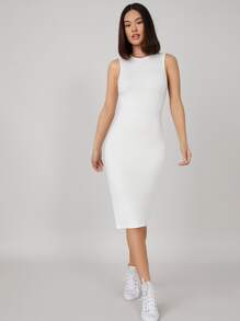 SHEIN BASICS Solid Bodycon Casual Dinner Dating Dress - White - View 3