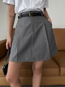 DAZY High Waist Slant Pocket Skirt Without Belt - Grey - View 1