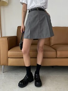 DAZY High Waist Slant Pocket Skirt Without Belt - Grey - View 4