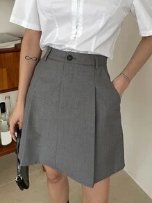 DAZY High Waist Slant Pocket Skirt Without Belt - Grey - View 5
