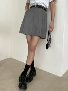 DAZY High Waist Slant Pocket Skirt Without Belt - Grey - View 7