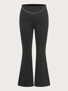 SHEIN Essnce 大碼鏈條細節喇叭褲 - 黑色 - 查看 1