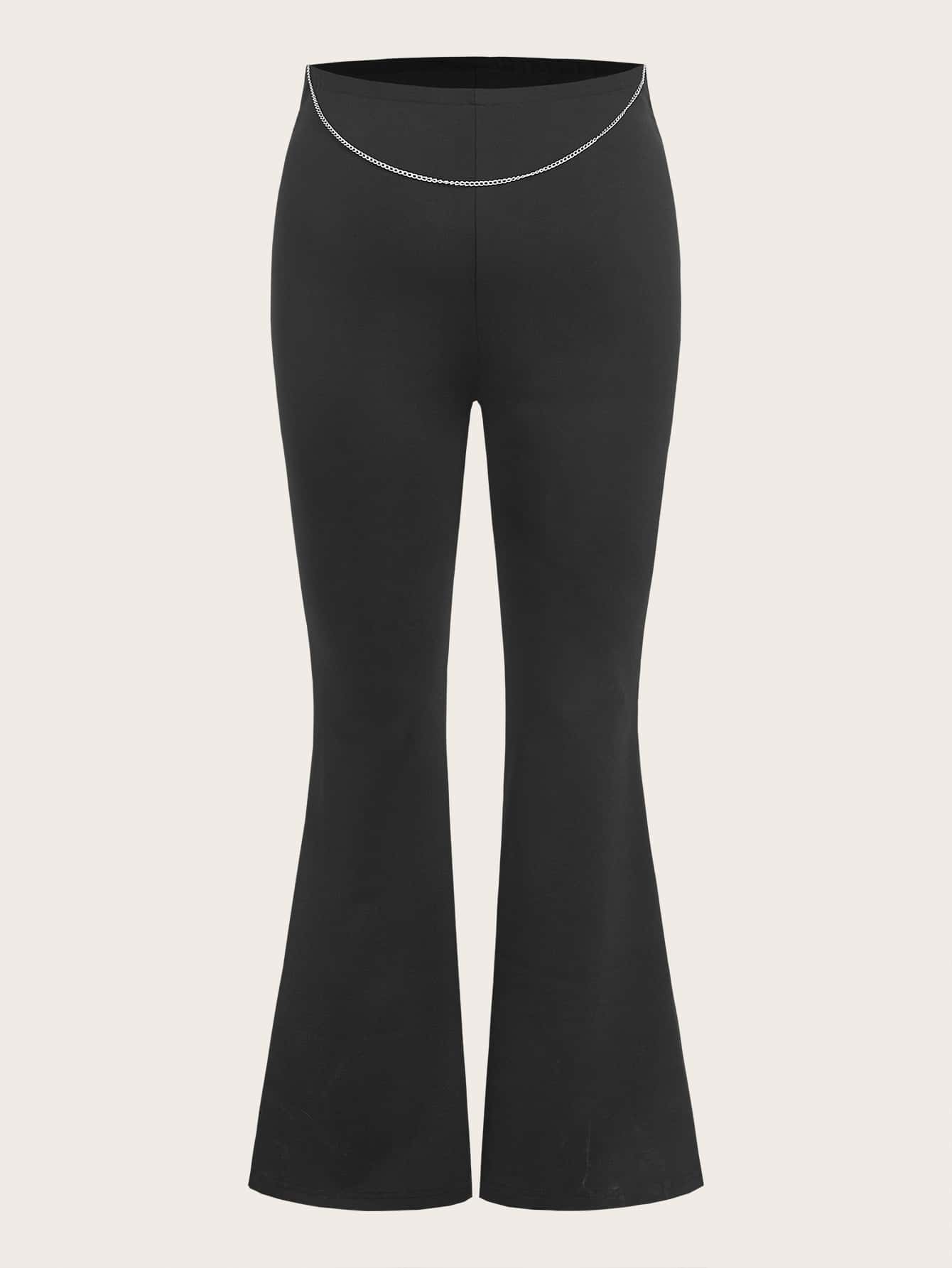 SHEIN Essnce 大碼鏈條細節喇叭褲 - 黑色 - 查看 1