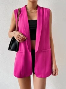 SHEIN Privé Solid Shawl Collar Vest Blazer