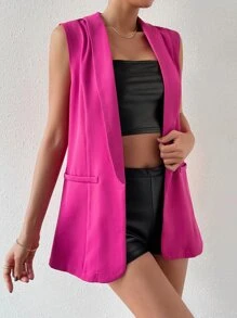 SHEIN Privé Solid Shawl Collar Vest Blazer