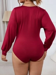 Calvaya Body de cuello profundo fruncido de manga farol - Burdeos - Ver 3