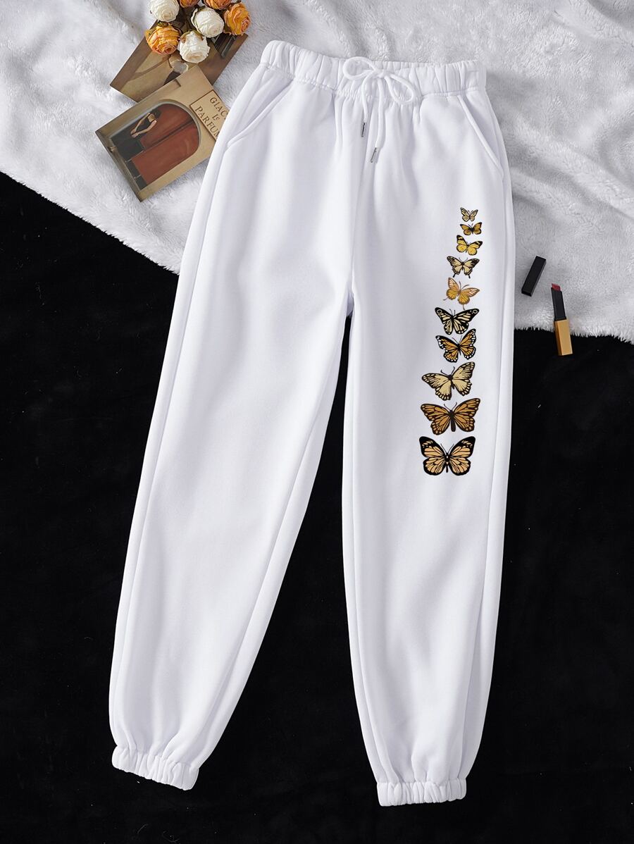 SHEIN EZwear Quần thể thao nữ Dây kéo Túi Loại bướm - trắng - Xem 1