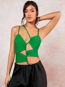SHEIN BAE Cut Out Front Cami Bodysuit - Green - View 4