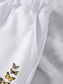 SHEIN EZwear Quần thể thao nữ Dây kéo Túi Loại bướm - trắng - Xem 6