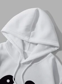 INAWLY Panda Print Thermal Lined Drawstring Crop Hoodie,Long Sleeve Tops Graduation,Back To School Outfits,Graduation,Teacher Outfits For Women,Back To School Pullover Fall Outfit - White - View 4