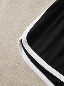 SHEIN EZwear Quần đùi nữ Tương phản ràng buộc Ruy băng Lá thư Giải trí - màu đen - Xem 5