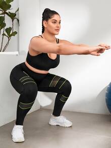 SHEIN Yoga Futuristic Leggings deportivos de malla con puntada - Negro - Ver 5