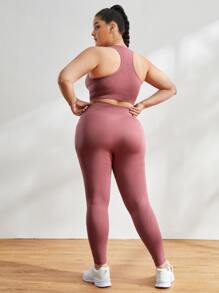 Gameset SHEIN Sport Plus Solid Racer Back Sports Bra & Leggings - Dusty Pink - View 2