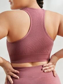 Gameset SHEIN Sport Plus Solid Racer Back Sports Bra & Leggings - Dusty Pink - View 3