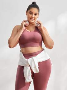 Gameset SHEIN Sport Plus Solid Racer Back Sports Bra & Leggings - Dusty Pink - View 8