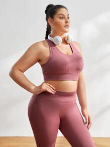 Gameset SHEIN Sport Plus Solid Racer Back Sports Bra & Leggings - Dusty Pink - View 10