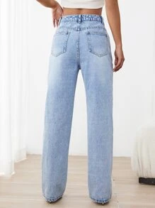 High Waist Straight Leg Jeans - Light Wash - View 2