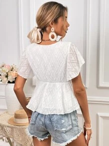 SHEIN VCAY Áo sơ mi nữ Xù Viên lá sen màu trơn Dễ thương - trắng - Xem 2