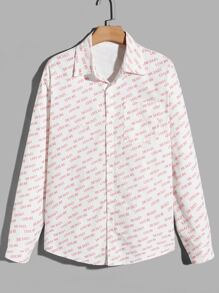 ROMWE MEN Guys Allover Letter Print Shirt - White - View 1