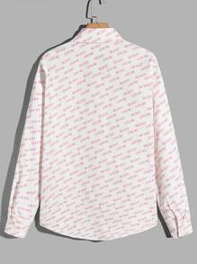 ROMWE MEN Guys Allover Letter Print Shirt - White - View 2