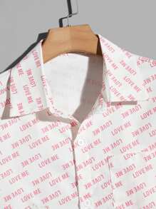 ROMWE MEN Guys Allover Letter Print Shirt - White - View 4