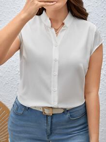 SHEIN Essnce Plus Solid Button Front Shirt - White - View 3