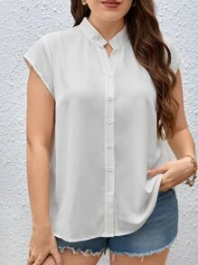 SHEIN Essnce Plus Solid Button Front Shirt - White - View 5