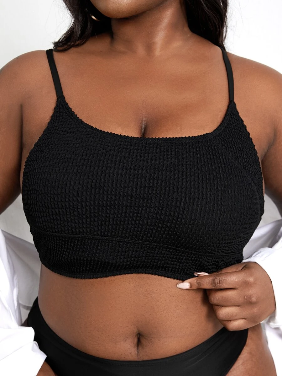 SHEIN Swim Curve Plus Solid Cami Bikini Top - Black - View 1
