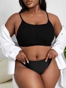 SHEIN Swim Curve Plus Solid Cami Bikini Top - Black - View 5