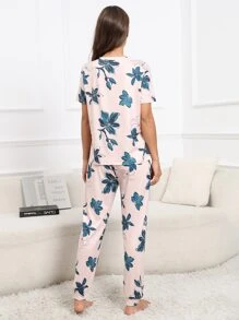 Floral Print PJ Set / Pajama Set - Baby Pink - View 2
