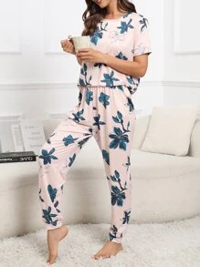 Floral Print PJ Set / Pajama Set - Baby Pink - View 6